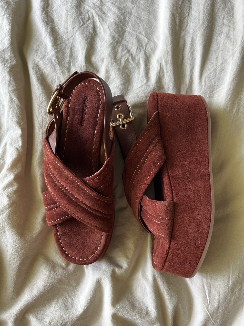 Free People Size 8 Rust Suede Platform Sandals
